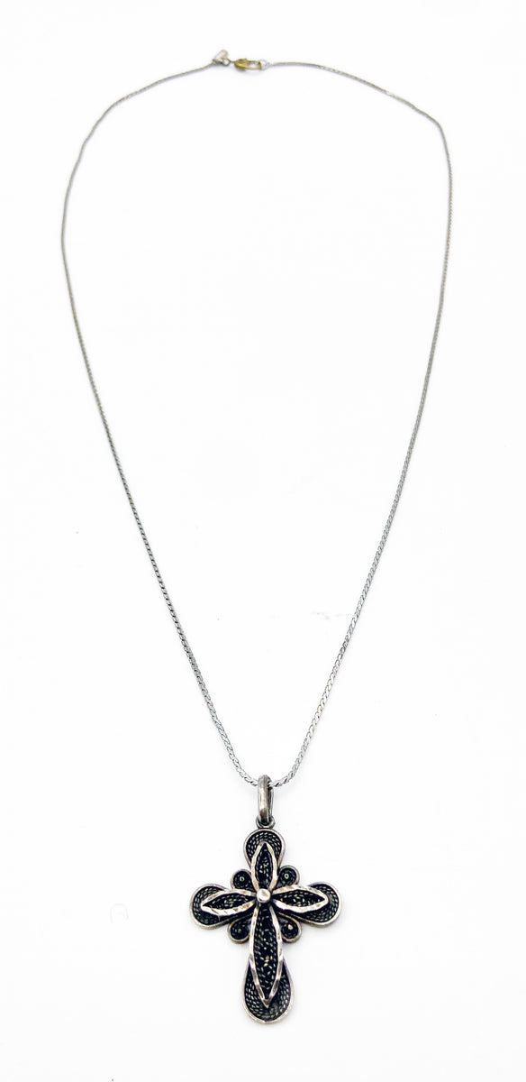 Ornate Sterling Silver Filigree Cross on a Silver Tone Metal MONET