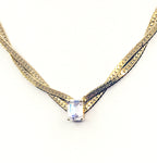 Super-Sparkly Glass Crystal Baguette in Woven Gold-Tone Herringbone Necklace