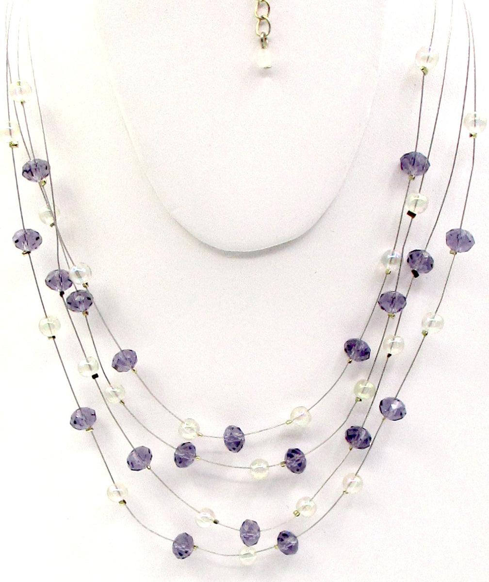 Delicate Sparkling Floating Purple Bead Necklace on 3 Thin, Silver-ton –  Jane Daisy