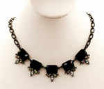 Pretty Dark Navy Blue Faceted Plastic Stones and Rhinestones Necklace