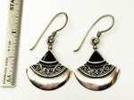 Delicate Sterling Half-Moon and Onyx Pyramid Bali Dangle Earrings
