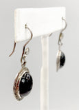 Elegant Sterling and Onyx Cabachon Dangle Earrings