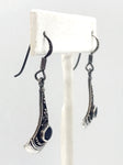 Intriguing Sterling and Onyx Earrings with Intricate Design 925; Unknown Hallmark