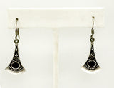 Intriguing Sterling and Onyx Earrings with Intricate Design 925; Unknown Hallmark