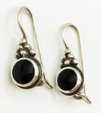 Onyx Circle and Sterling Earrings with Secure Kidney Wire Backs