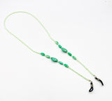 Soft Summery Eye Glass Holders of Pastel Green Seed Beads and Dappled Green Lozenge Beads