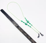 Soft Summery Eye Glass Holders of Pastel Green Seed Beads and Dappled Green Lozenge Beads