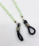 Soft Summery Eye Glass Holders of Pastel Green Seed Beads and Dappled Green Lozenge Beads