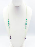 Soft Summery Eye Glass Holders of Pastel Green Seed Beads and Dappled Green Lozenge Beads