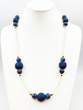 Deep Blue Large Bead Sets with Soap-Bubble Iridescent Seed Beads