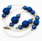 Deep Blue Large Bead Sets with Soap-Bubble Iridescent Seed Beads