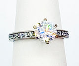 Wildly Colorful Sparkling Glass Travel Engagement Ring Silvertone Metal D Hallmark