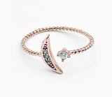 Delicate Moon and Rhinestone Star Rope Ring