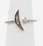 Delicate Moon and Rhinestone Star Rope Ring