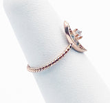 Delicate Moon and Rhinestone Star Rope Ring