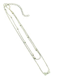 Double Heart Silvertone Pendant Double Chain Necklace
