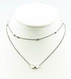 Double Heart Silvertone Pendant Double Chain Necklace
