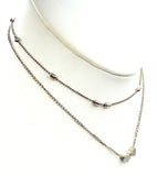 Double Heart Silvertone Pendant Double Chain Necklace