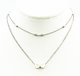 Double Heart Silvertone Pendant Double Chain Necklace