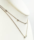 Double Heart Silvertone Pendant Double Chain Necklace
