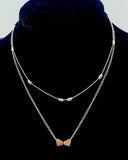 Double Heart Silvertone Pendant Double Chain Necklace