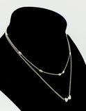 Double Heart Silvertone Pendant Double Chain Necklace
