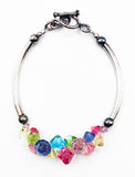 Pretty Pastel Glass Bead Bundle on Silver Tone Metal Bar Toggle Bracelet