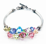 Pretty Pastel Glass Bead Bundle on Silver Tone Metal Bar Toggle Bracelet