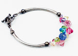 Pretty Pastel Glass Bead Bundle on Silver Tone Metal Bar Toggle Bracelet