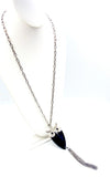 Wise Sweet Owl Large Faceted Glass, Metal and Rhinestone Pendant on Super-Long Silver Tone Chain