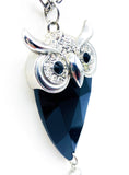 Wise Sweet Owl Large Faceted Glass, Metal and Rhinestone Pendant on Super-Long Silver Tone Chain