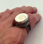 Dramatic Shiva Eye Shell and Sterling Ring 925 Pacific Cats Eye Ring Size 8.5