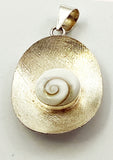 Delicate Shiva Eye Shell Sterling Concave Brushed Web Surface Pendant