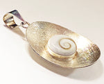 Delicate Shiva Eye Shell Sterling Concave Brushed Web Surface Pendant