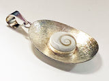 Delicate Shiva Eye Shell Sterling Concave Brushed Web Surface Pendant