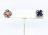 Surprising Four Petal Flower Stud Earrings of dark Mother of Pearl and Sterling