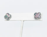 Surprising Four Petal Flower Stud Earrings of dark Mother of Pearl and Sterling