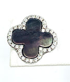 Surprising Four Petal Flower Stud Earrings of dark Mother of Pearl and Sterling