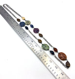 Earthy Jasper Agate Chalcedony and Plastic Bead Necklace on Tripled Silver Tone Metal Chain