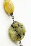 Earthy Jasper Agate Chalcedony and Plastic Bead Necklace on Tripled Silver Tone Metal Chain