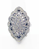 Fabulous Marquise Cluster Cocktail Ring Set with Glass Stones in Silvertone Metal Travel Ring Size 7.75