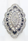 Fabulous Marquise Cluster Cocktail Ring Set with Glass Stones in Silvertone Metal Travel Ring Size 7.75