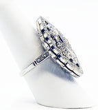Fabulous Marquise Cluster Cocktail Ring Set with Glass Stones in Silvertone Metal Travel Ring Size 7.75