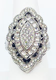 Fabulous Marquise Cluster Cocktail Ring Set with Glass Stones in Silvertone Metal Travel Ring Size 7.75