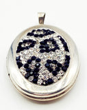 Sparkly Black and Clear Rhinestone Pave Locket set in Silver Tone Metal