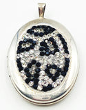 Sparkly Black and Clear Rhinestone Pave Locket set in Silver Tone Metal