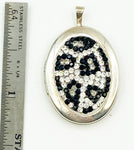 Sparkly Black and Clear Rhinestone Pave Locket set in Silver Tone Metal