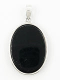 Silky Black Oval Enamel (Onyx?) Cabochon with Sterling Silver Pendant Loop