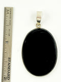 Silky Black Oval Enamel (Onyx?) Cabochon with Sterling Silver Pendant Loop