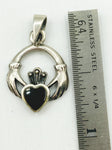 Darling Irish Claddagh Pendant in Silver with Black Onyx Inlay